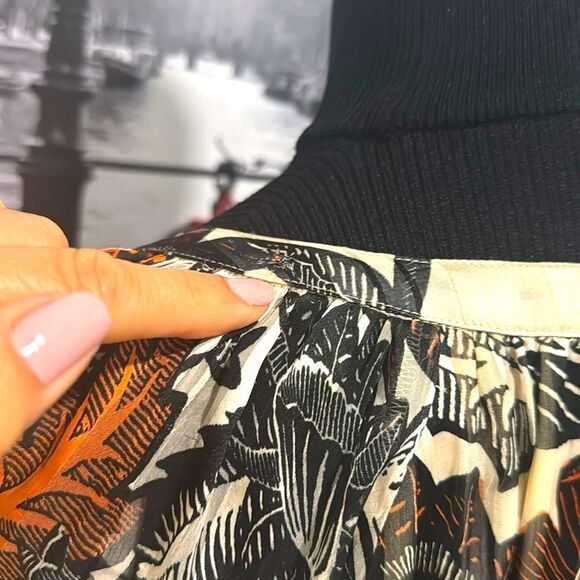 Scotch & Soda Dress Floral Front Tie Bow Midi Small Black Orange Ivory Boho - Picture 8 of 11